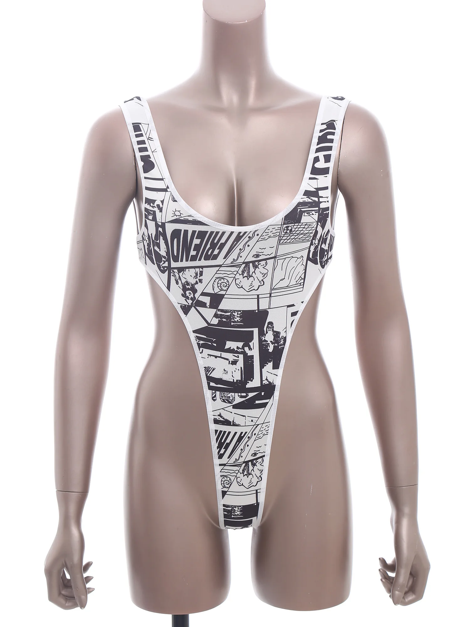 

Женское сексуальное нижнее белье без рукавов, боди с принтом в стиле аниме, ажурный купальник Тедди, соблазнительное цельное монокини, клубная одежда