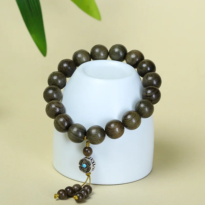 

Ebony DIY 12mm Single Loop Bracelet with Tibetan Silver Pattern Beads Vintage Jewelry Prayer Beads Gifts