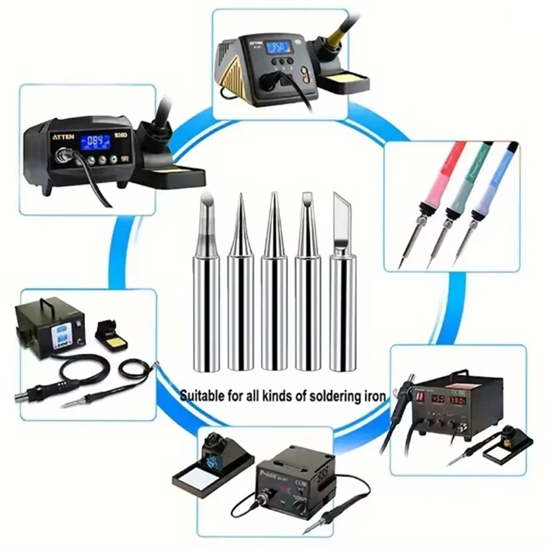 5pcs Soldering Iron Tips with a 900M iron head set, hot bare copper electric iron heads