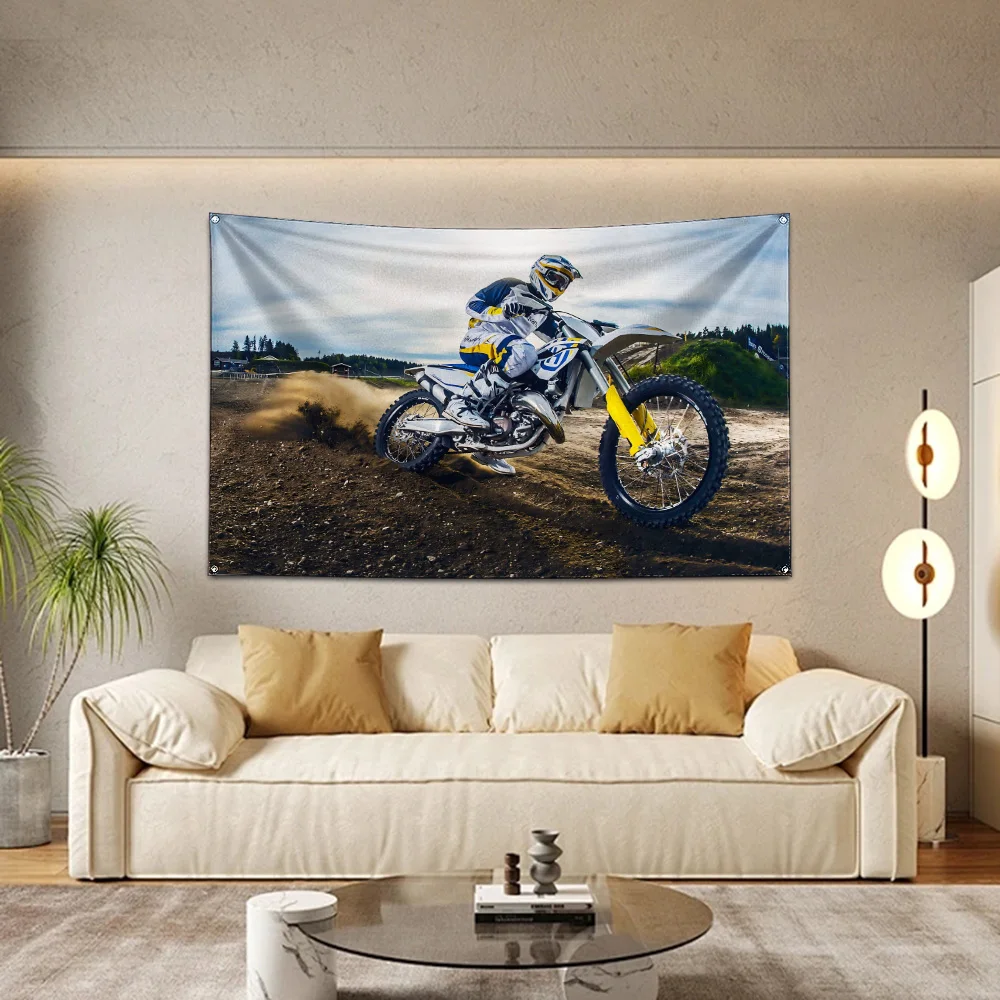 Ft Motorcycle Flag Polyester Digital Printing Banner Husqvarnas for Garage Wall Art Out Door Decoration With Brass Grommet