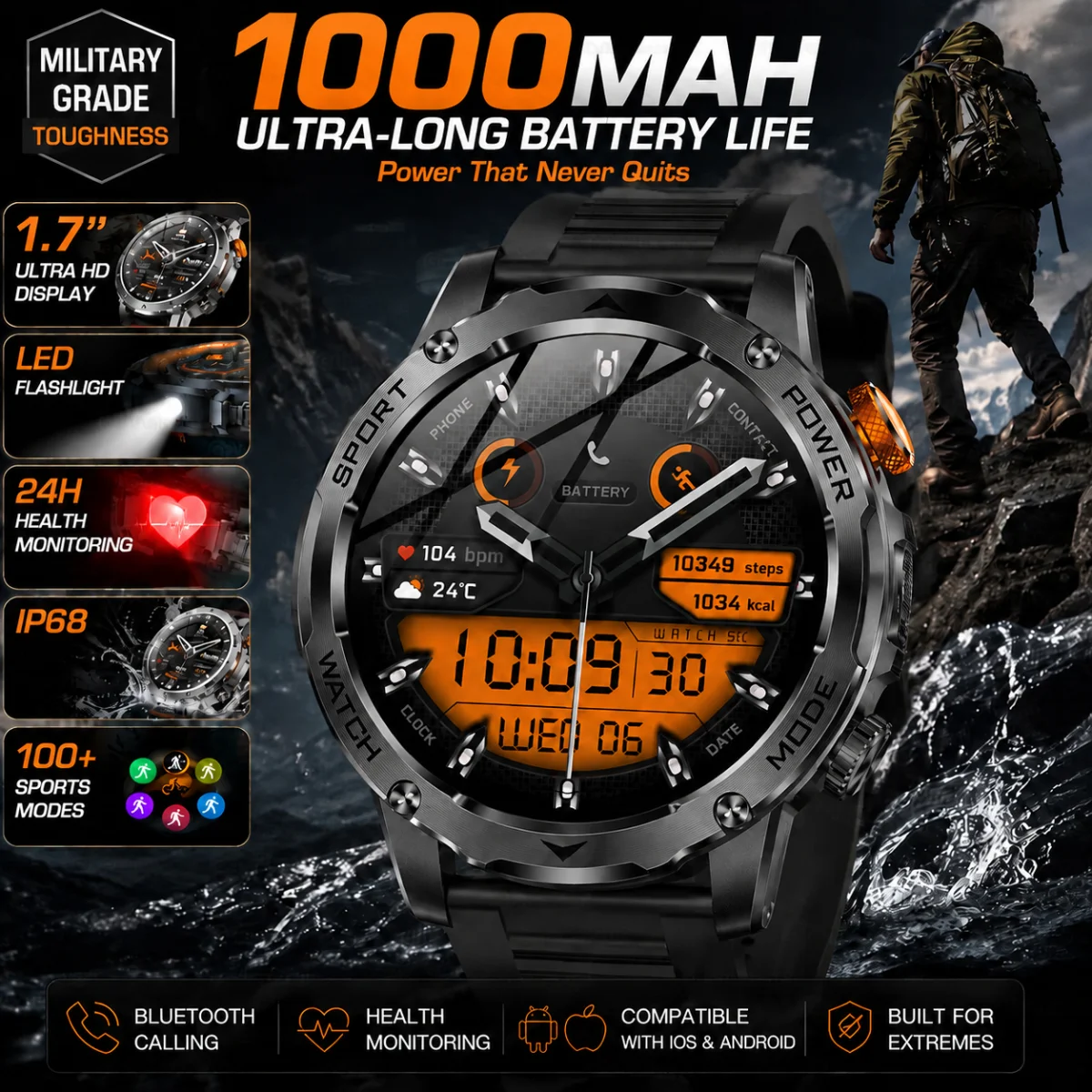 Outdoor Power Hours - LIGE Jam Tangan Pintar Pria Militer