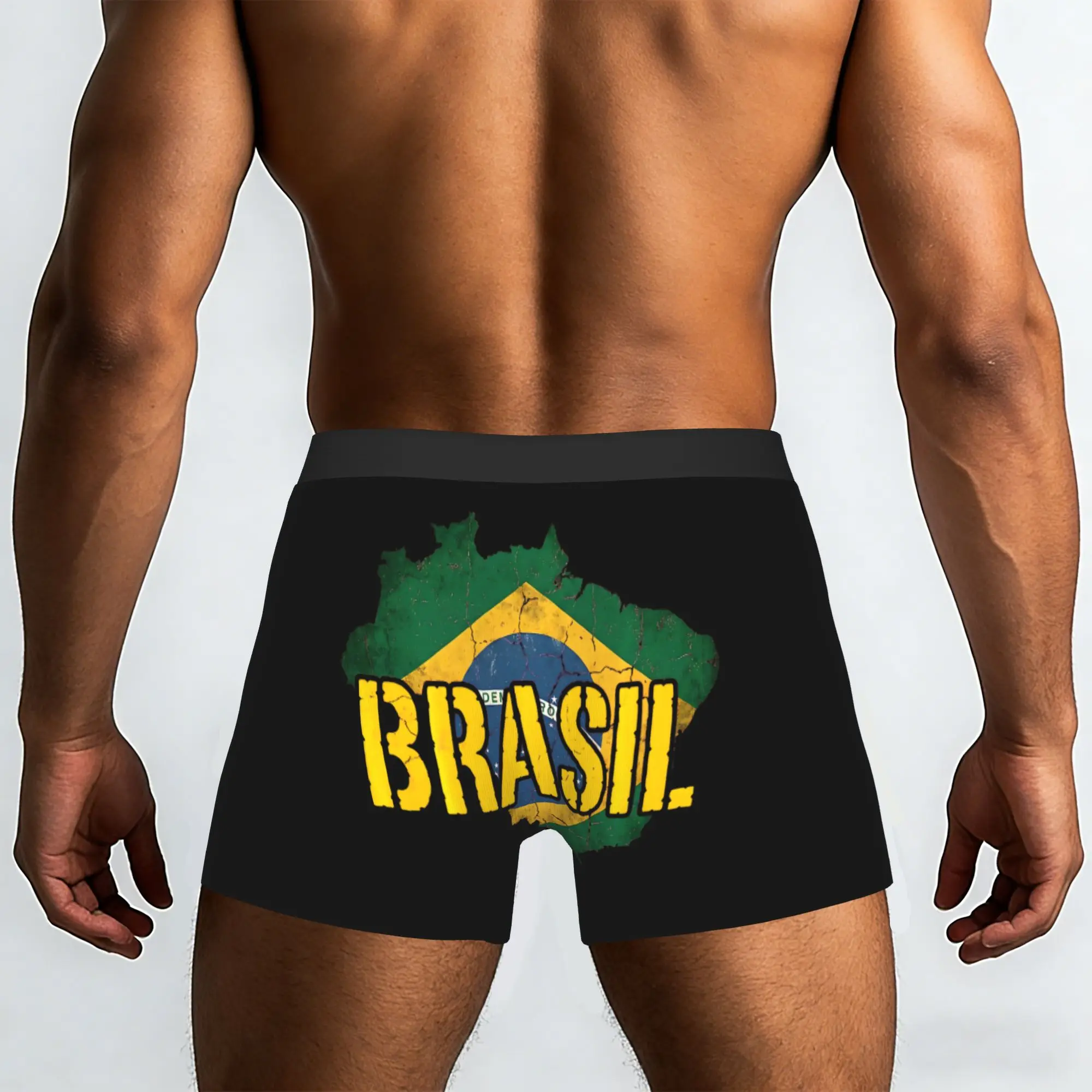 Vintage Brasil Map Flag Distressed Brasil Underpants Homme Panties Man Underwear Comfortable Shorts Boxer Briefs