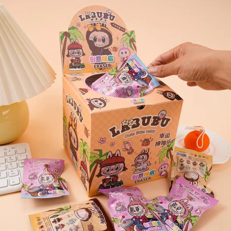 

New 32pcs Labubu Eraser Blind Box Anime Stationery Blind Bag Figure Cartoon Eraser Model Doll Toy For Children'S School Supplies