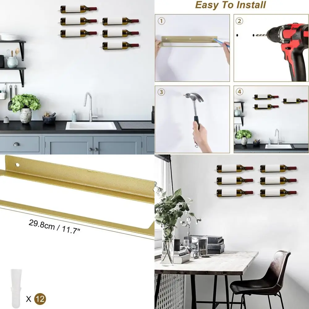 

Металлическая настенная винная полка на 6 бутылок, золотой железный подвесной держатель, декор для домашнего бара