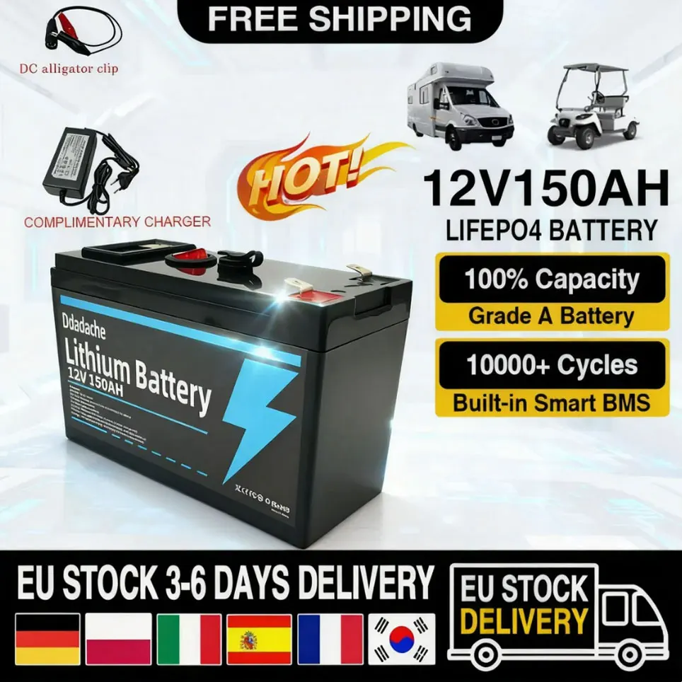 Lithium 12V 150Ah LiFePO4 Deep Cycle 4000+ Zyklen Akku Wiederaufladbare Batterie für Beleuchtung, Power Wheels, Solar-/Windkraft, kleine USV-Anlagen