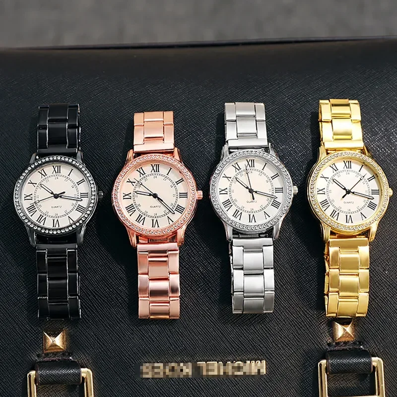 Steel Strap Simple Casual Women Watch Retro Roman Rhinestone Luminous Quartz Watch Luxury Wrist Watches for Women Wholesale