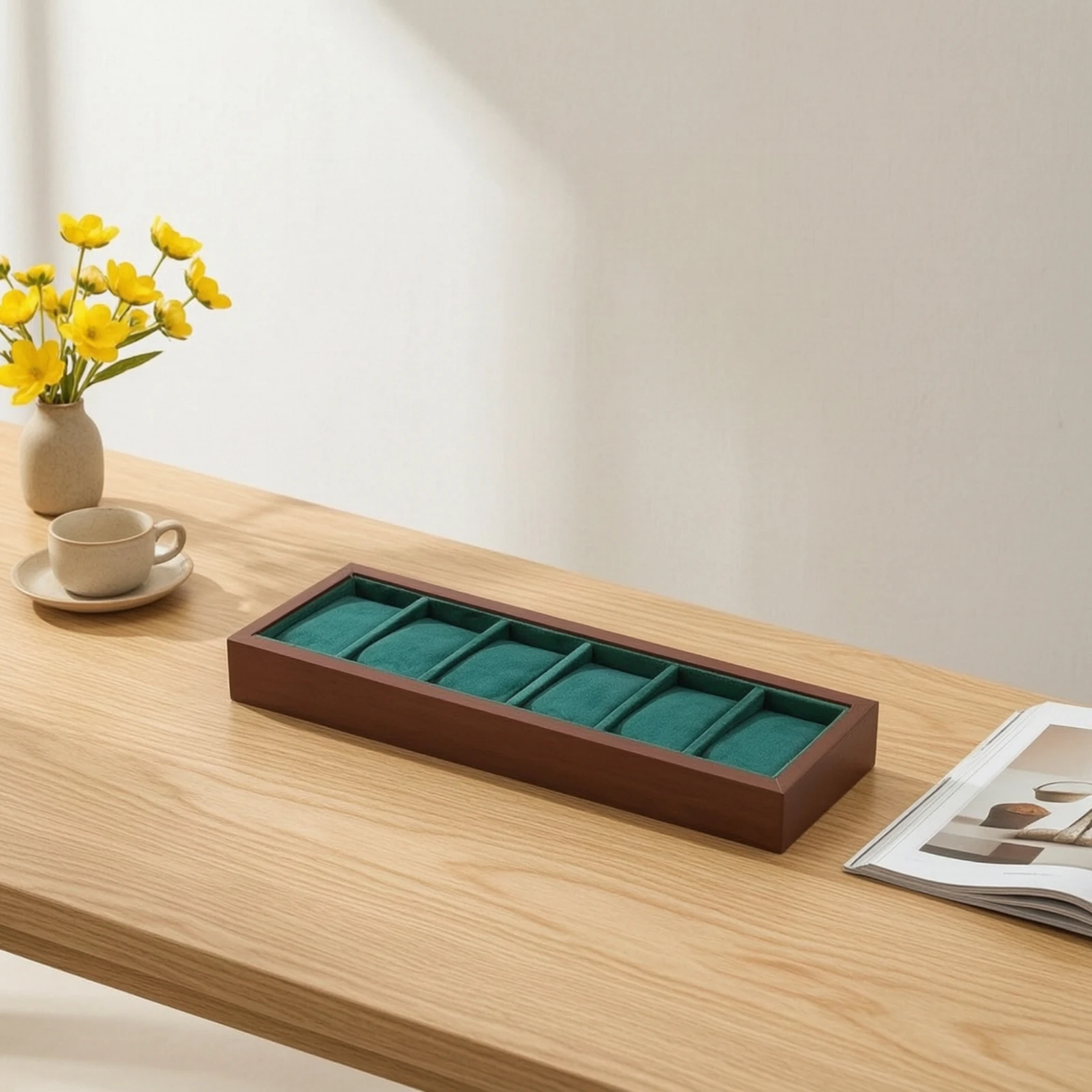 Watch Display Tray Wooden Watch Tray with Velvet Velvet-Lined Slim Cushioned for Collectors, Countertop, Dresser