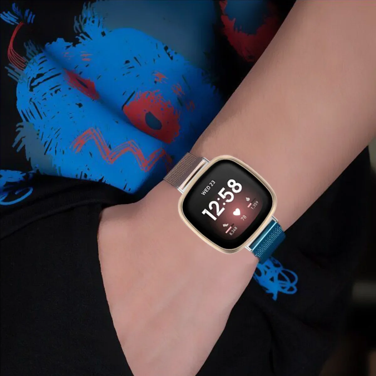 حزام ميلانيزي لـ Fitbit Versa 4 3 2 Lite Sense Band المعصم المعدني Sense 2 استبدال سوار حلقة مغناطيسي مناسب حزام الساعات