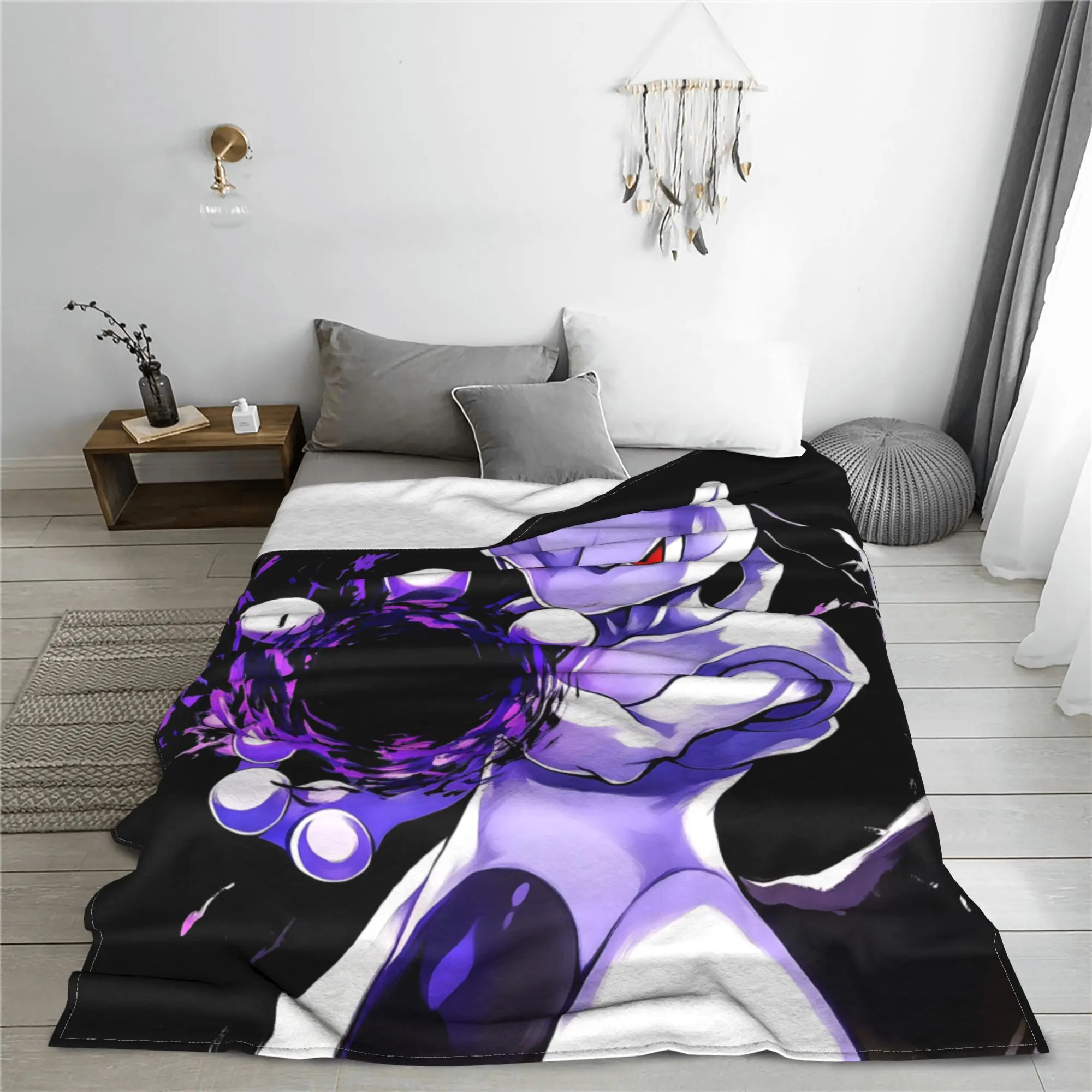1PC Pokemons Theme Anime Mewtwo  home room decorations Winter Blankets for Adults Bedding Home Interior Sofa Knee