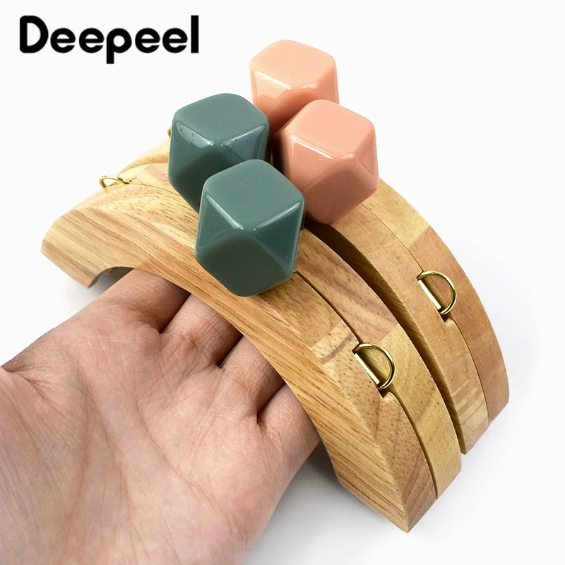 Deepeel 14*8cm Colored Beads Wooden Bag Handle Mini Purse Frame Kiss Clasp Wood Clip DIY Handbag Closure Accessories 1/2/5Pcs