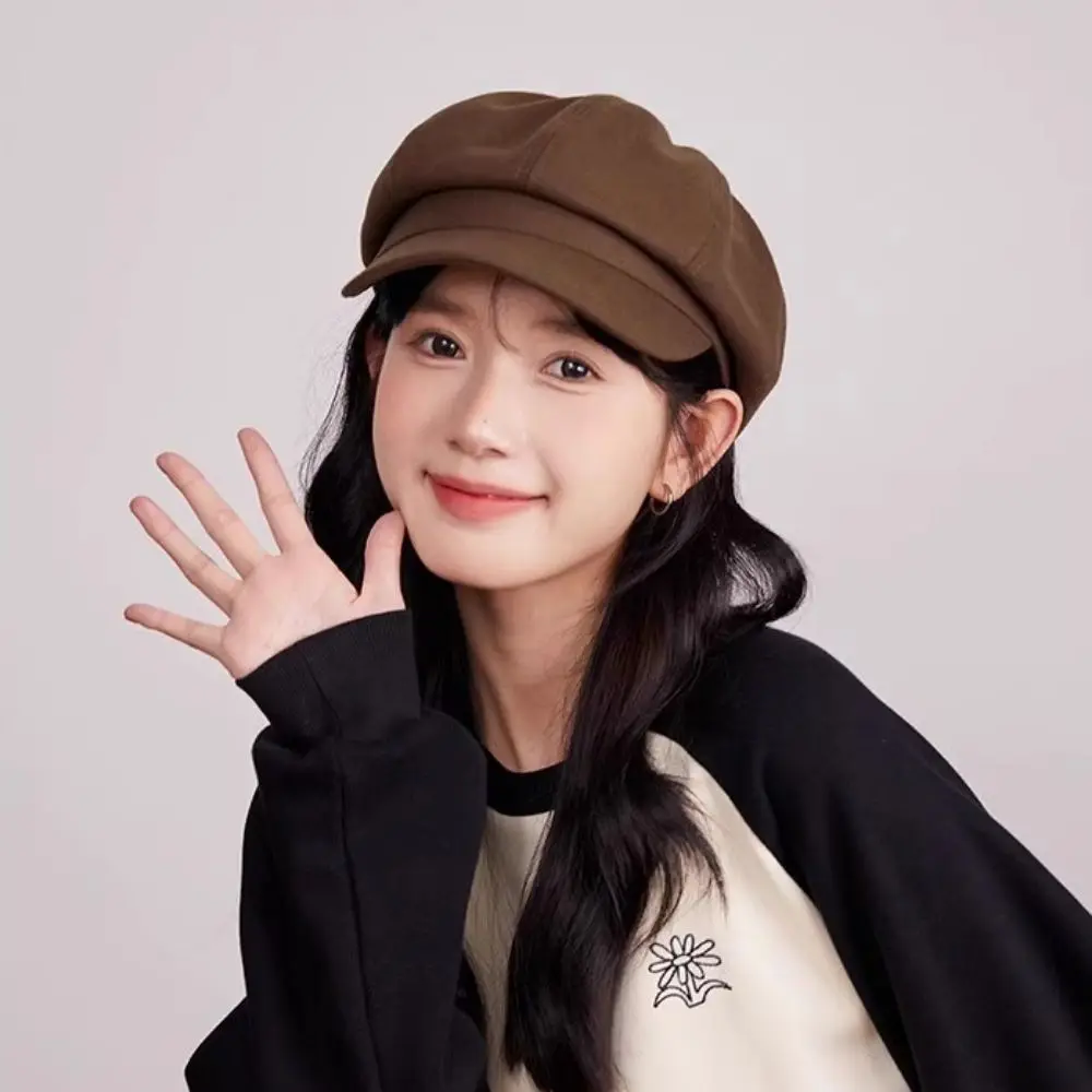 

Fashion Duck Tongue Retro Berets Hat Solid Color JK Vintage Newsboy Cap Y2k Octagonal Painter Cap Girls