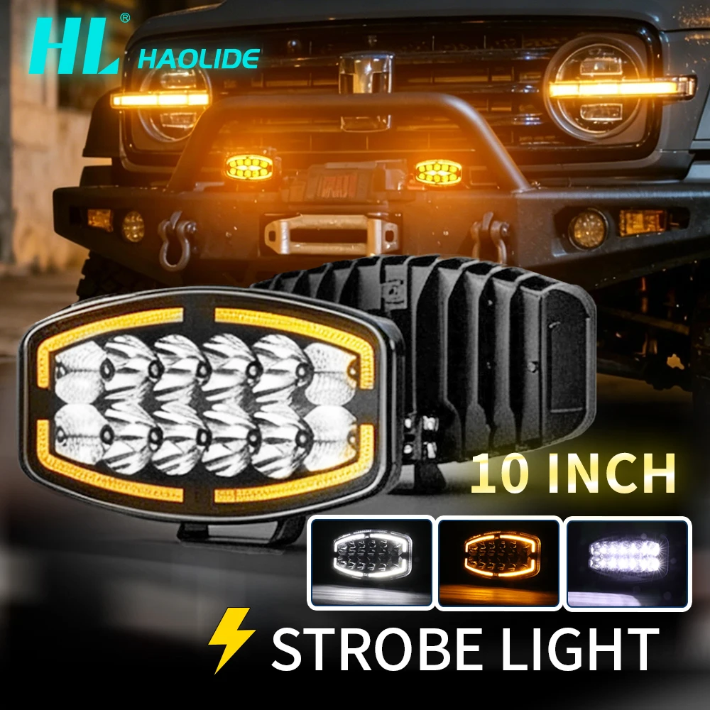 

Светодиодная фара HAOLIDE 10 дюймов для грузовиков, янтарно-белая, с функцией ДХО, стробоскопом, сверхъяркая, для внедорожников, UTV, 4x4, 4WD, для использования вне дорог.