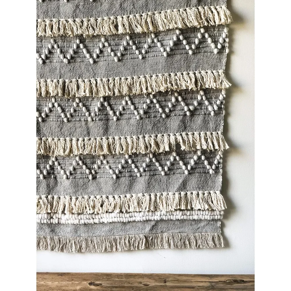 

Cream & Black Throw Blanket With Fringe