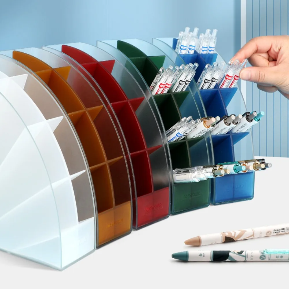 

Slant Insertion 8 Grid Pen Storage Box Sector Large Capacity 8 Grid Pen Holder Space Saving Storage Stationery Organizer