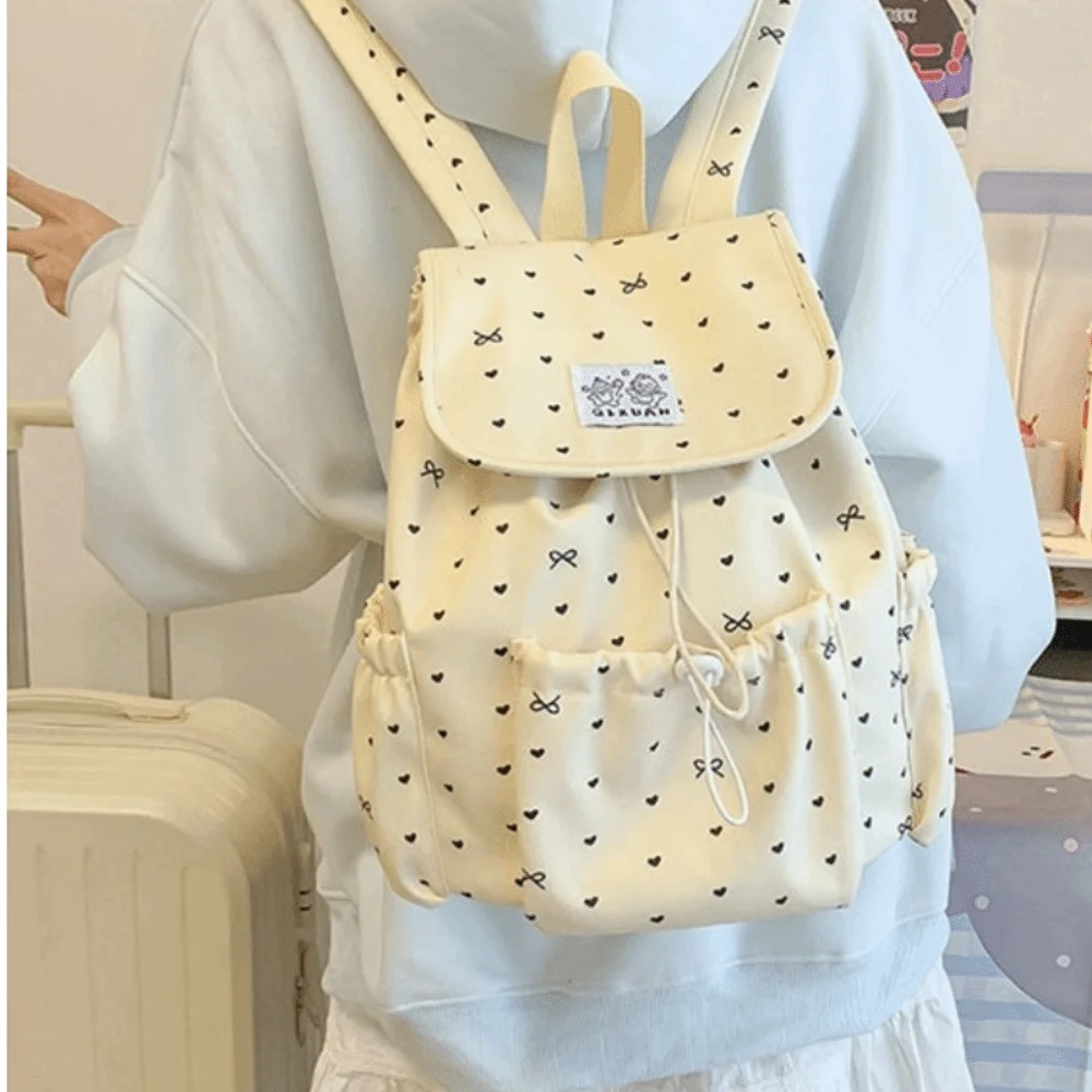 Cute Lightweight Drawstring Backpack Large Capacity Korean Style Nylon Backpack Cloth College Style Students School Bag Daily