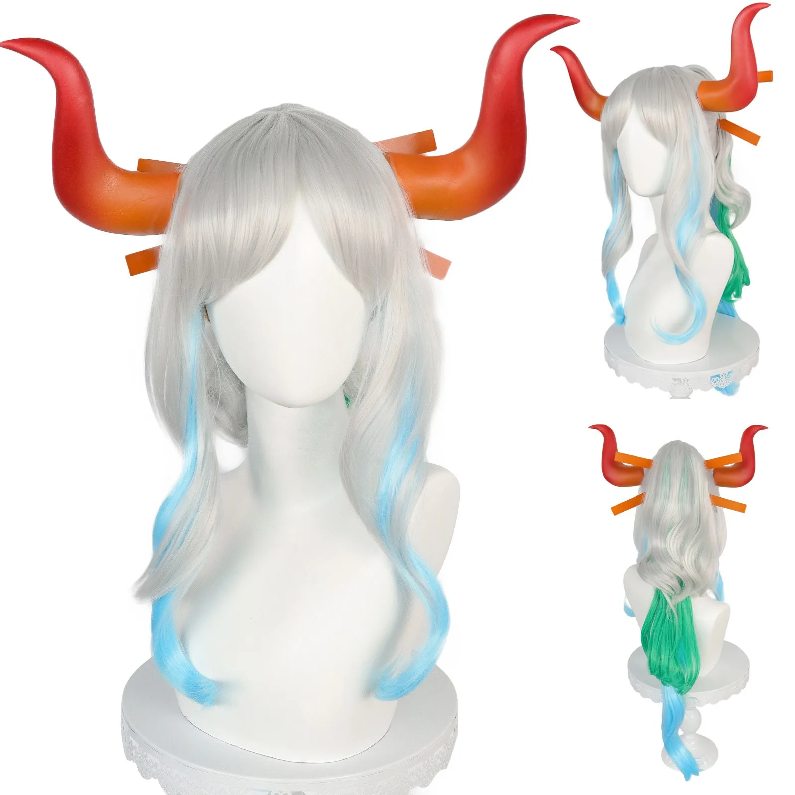 Anogol parrucca Cosplay Yamato sintetica Anime One Piece Multicolor 80CM macchina per capelli ondulati lunghi realizzata per la festa di Halloween