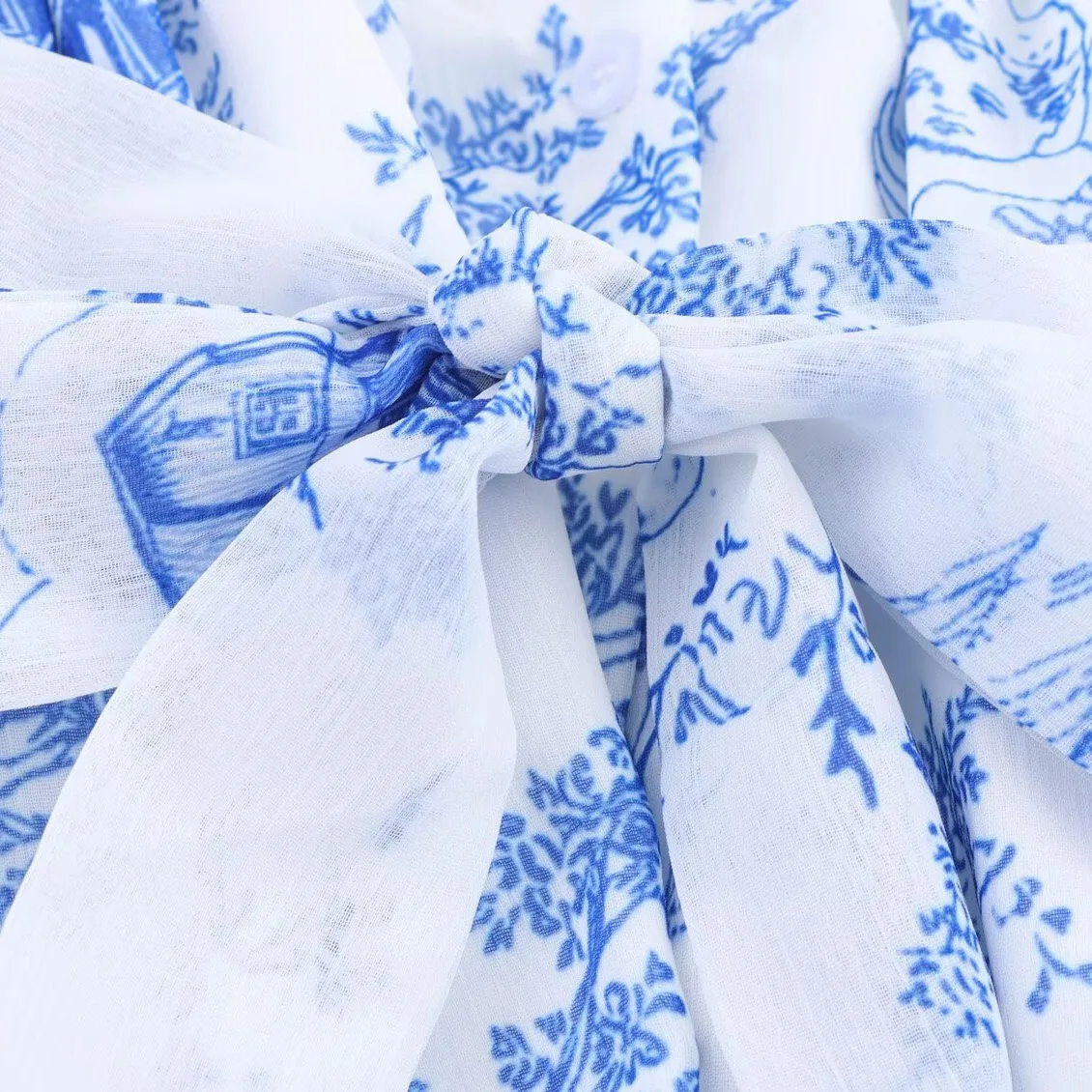 2025 verão feminino novo estilo boêmio azul impresso cinto casual midi vestido feminino único em camadas plissado vestido longo