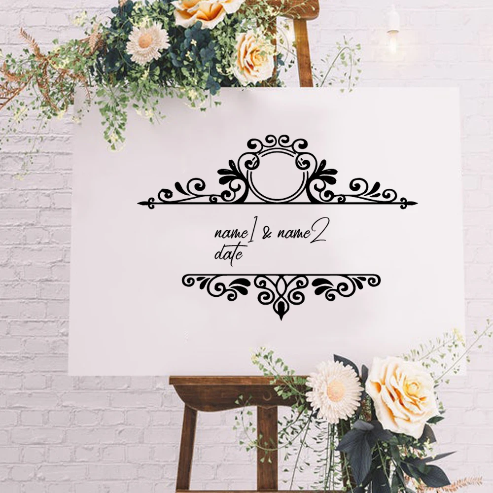 Nome Personalizado e Data Adesivo De Parede, Vinil Decalque, Dançando Piso, Casamento, Aniversário, Festa Henna, Placa Espelho Adesivo, 1 Pc