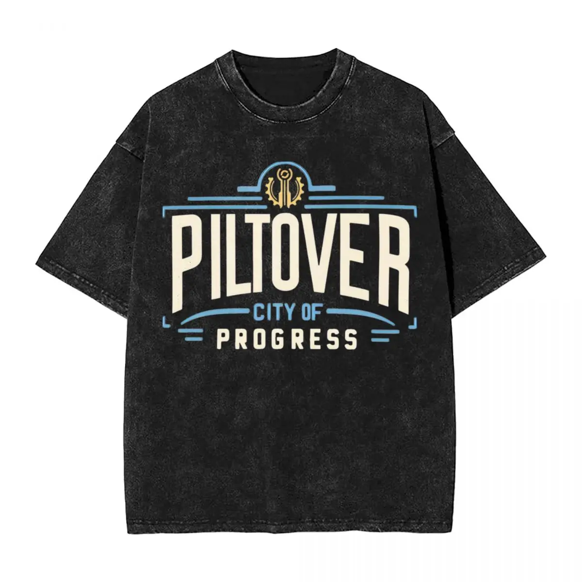 Piltover City Of Progress - Parody Washed T Shirt Streetwear Cool T-Shirt Arcane Tees for Men Women 100% Cotton Oversize Summer