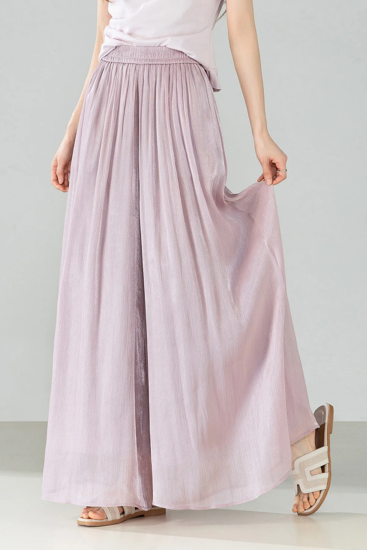 SENTUBILA Büro Einfacher, leichter, schimmernder Rock in Lila, Damen-Sommerhose mit elastischem Bund, Taschen, fließend, lässig, Culottes 162KF7358 – Detail 16