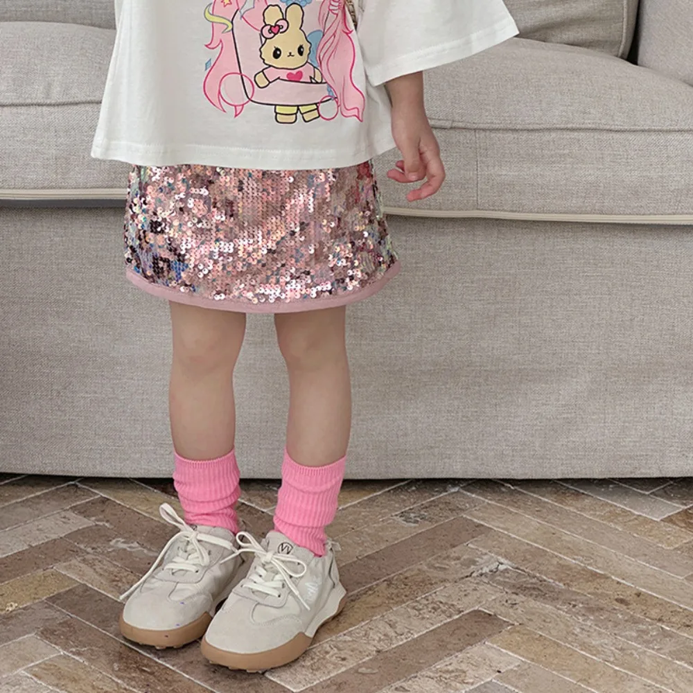 Girls Skirts Korea Style 2024 Summer New Solid Color All Match Sequins Spicy Girl Skirt Baby Fashion Kids Summer Clothes