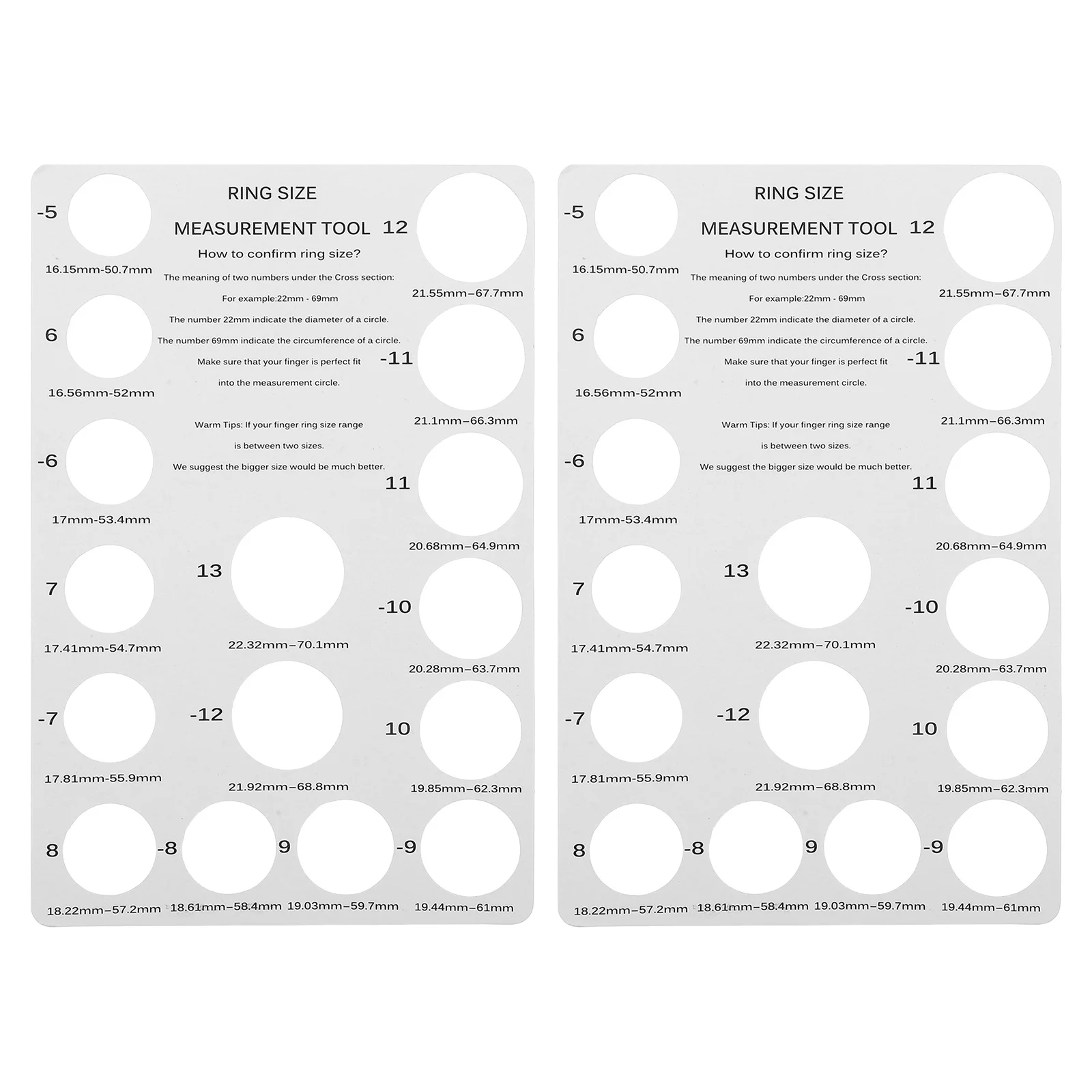 

2 Pcs Finger Size Measurement Ruler Jewelry Sizing Tools Ring Measuring Card Board Gauge Measurer Manual