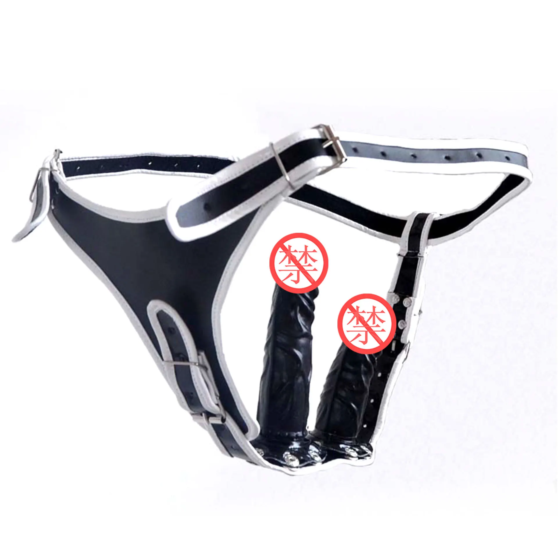 Genuine Leather Strap 2 Dildos Leather Pants Removable Women Out Wearing Masturbation Couple Sex BDSM
