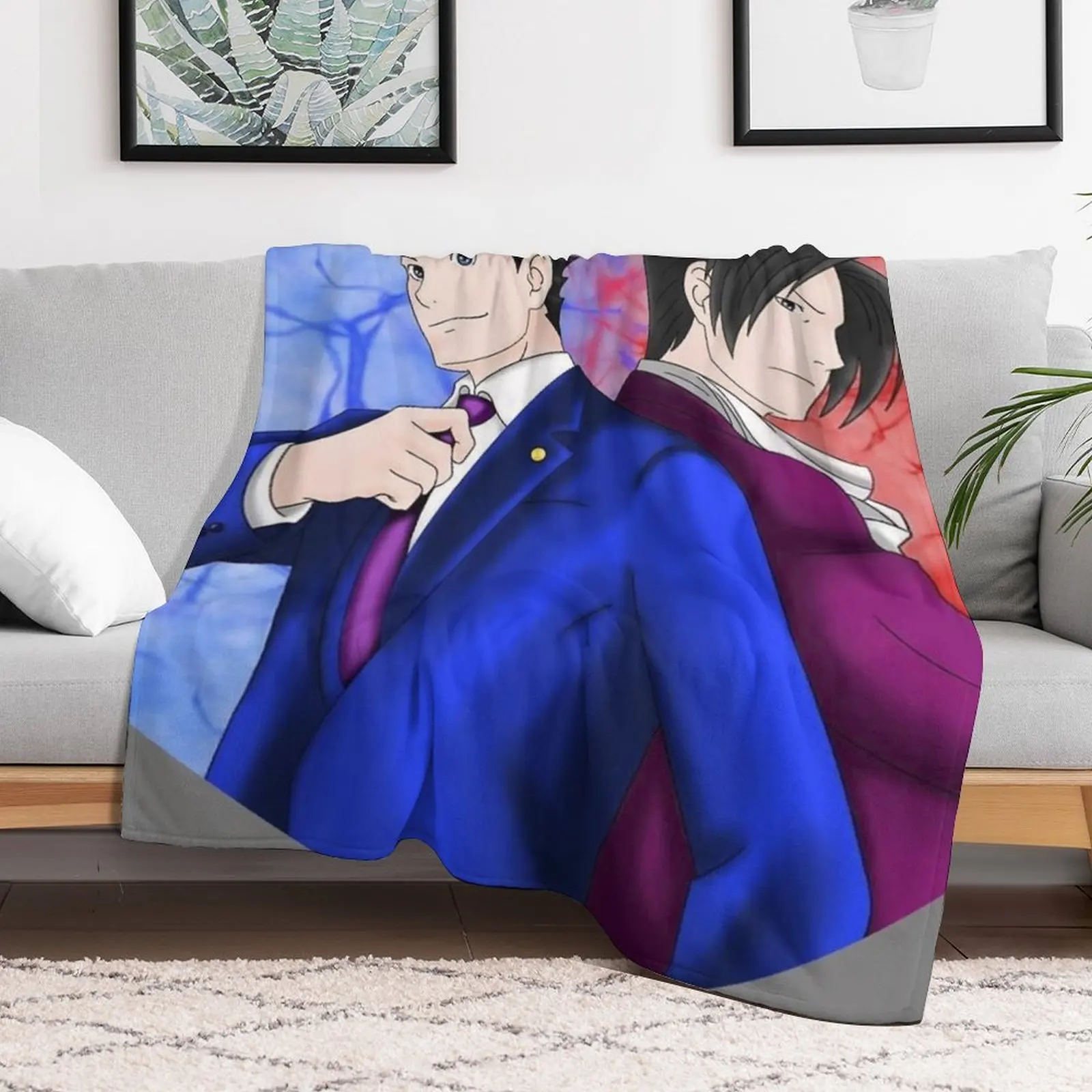 Phoenix Wright and Miles Edgeworth Throw Blanket Warm Giant Sofa Plush manga Blankets