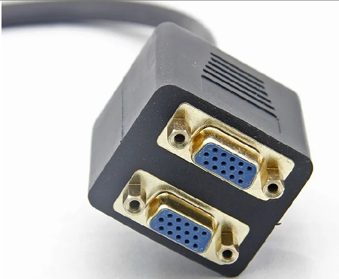 Gold Plated VGA 1 Male to Dual 2 VGA Female Converter Adapter Splitter Y Cable 0.25m