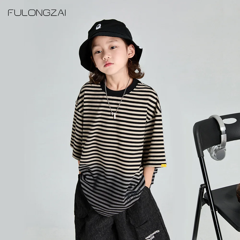 

2024 The Boys Clothes Kids T Shirts Clothing Children Parent-child Outfit Korean Style Summer Top Breathable Cotton Streak