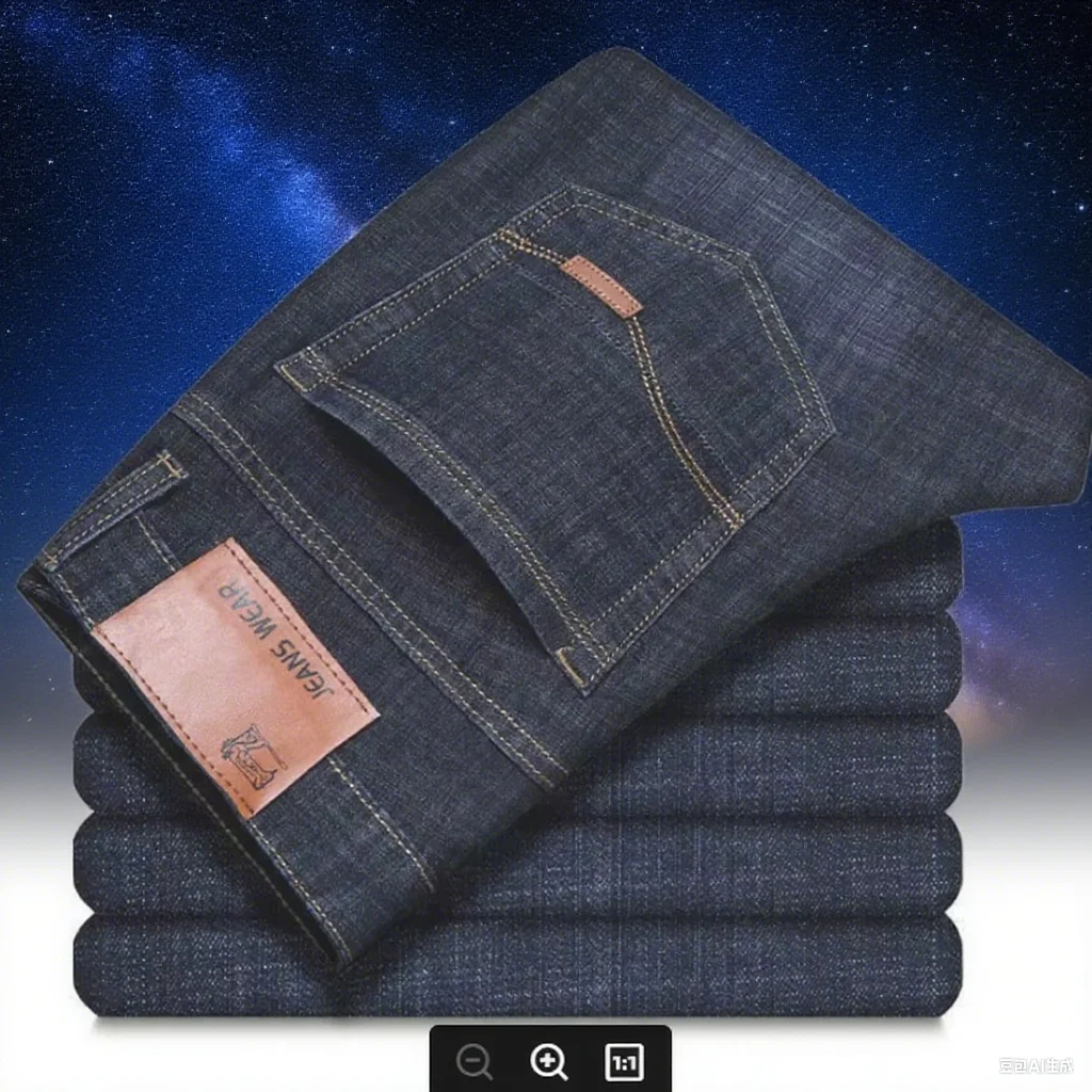 Autumn Classic Men's Fitted Stretch Jeans Business Casual Cotton Denim Straight Leg Pants Male Black Blue Trousers