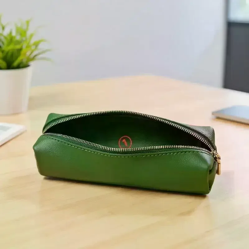 Fashion PU Leather Pen Bag Water Dirt-Proof Storage Bag Large Capacity Pencil Case Simple Stationery Box