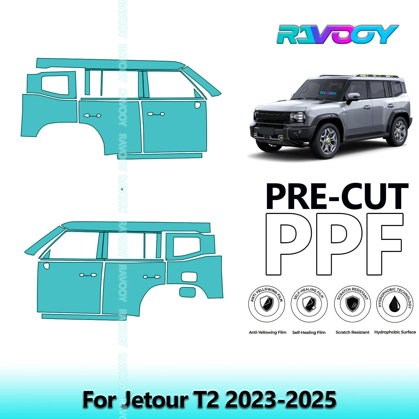 

For Jetour T2 2023-2025 8.5mil Clear Matte Pre-Cut PPF Door & A/B Pillar Kit TPU Paint Protection Film Set