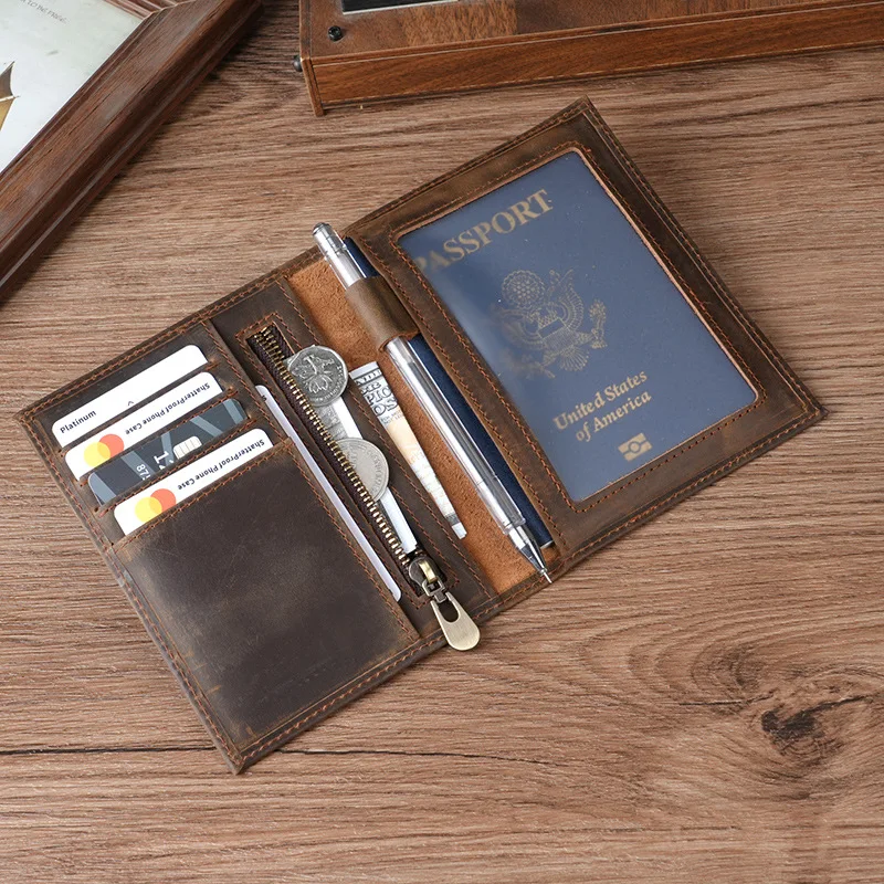 Vintage Faked Leather Passport Holder Simple Wallet Coin Purse Large Capacity Document Case Business Casual Handheld Bag