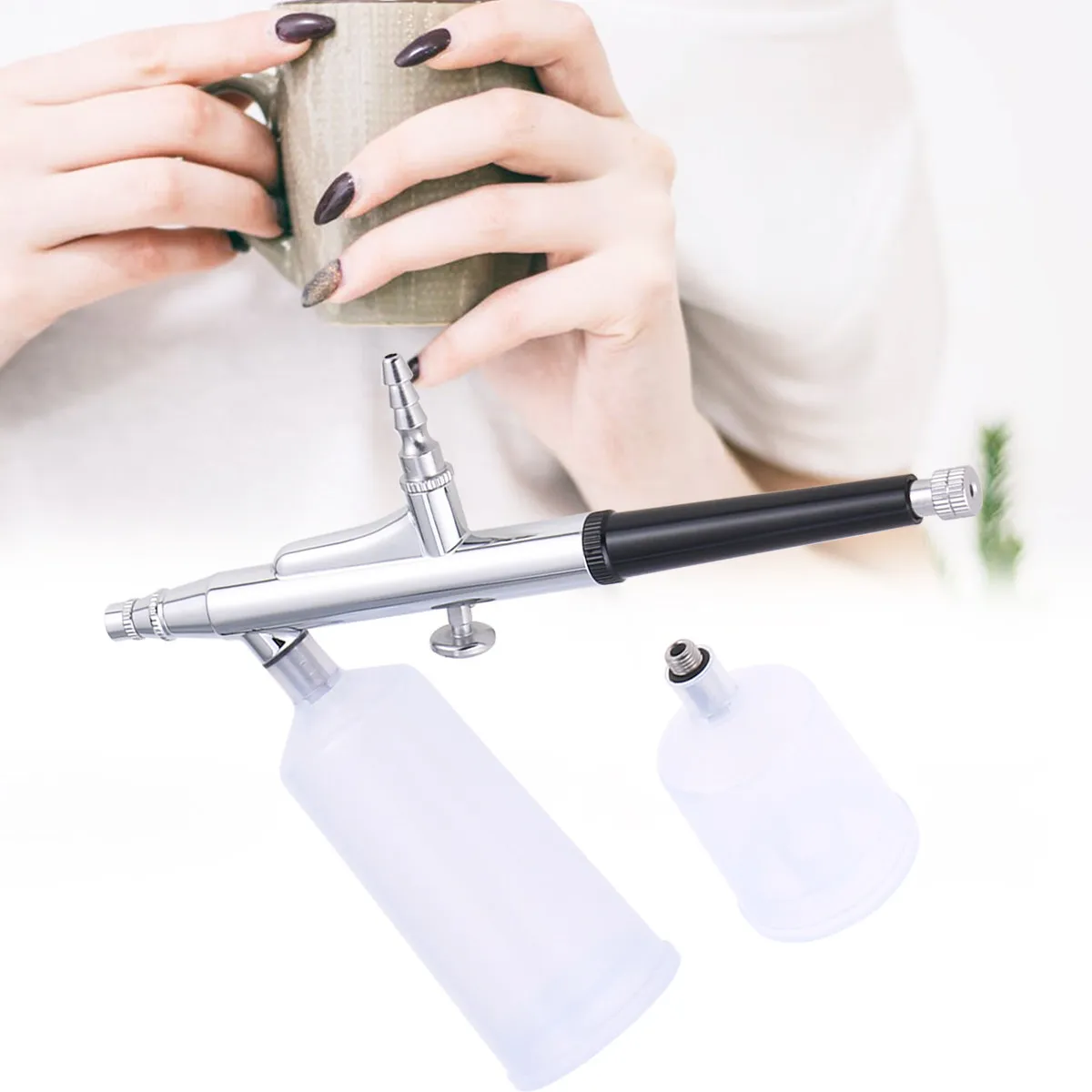 

Профессиональный аэрограф с серебряной насадкой для нейл-арта, декорирования тортов, временных татуировок и изобразительного искусства