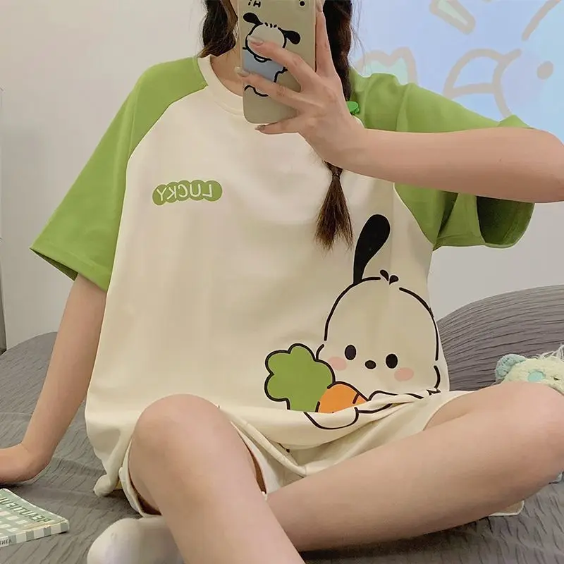 

Хлопковая пижама Sanrio Pochacco, шорты, пижама с короткими рукавами, пижама с милым мультяшным рисунком, студенческая пижама, летняя домашняя одежда, новый костюм