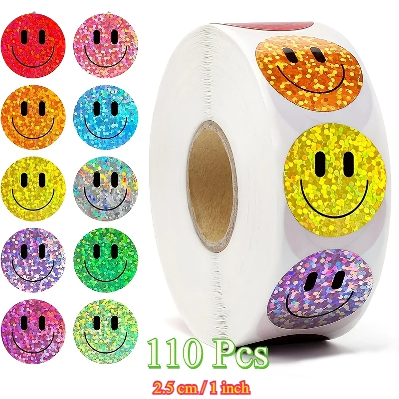 110-piece colorful smiley face sticker roll - happy emoji stickers for party favors, diy crafts, and personal projects