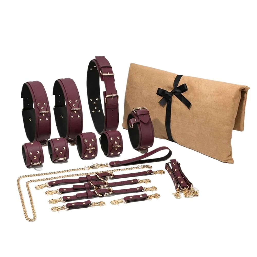 Women BDSM Bondage Restraint Kits Handcuffs Collar Wrist Ankle Thigh Cuffs Waist Belt Cross Buckle Sex Toys for Adult Games