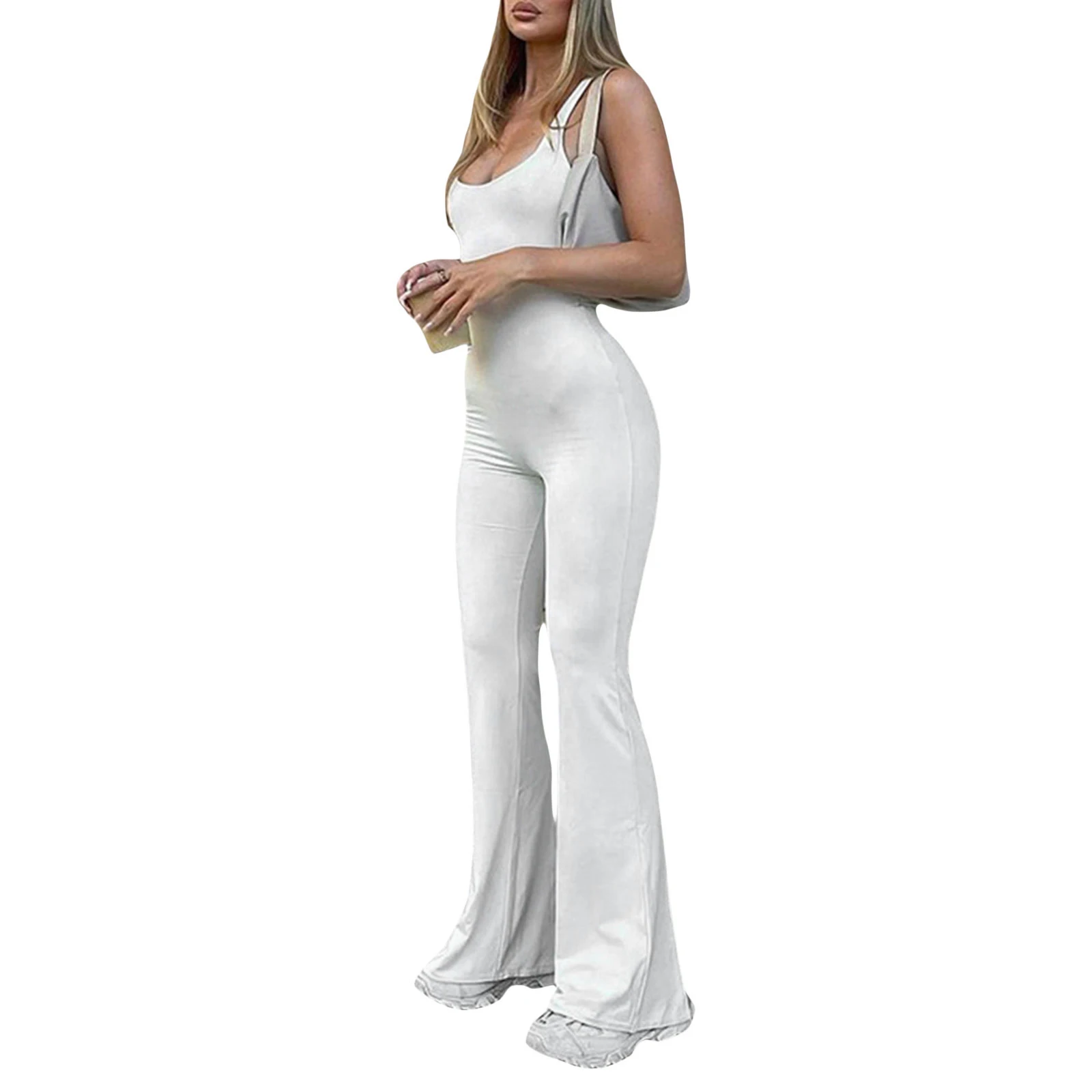 Women's Tank Jumpsuit Sleeveless Square Neck Solid Color Romper Skinny Pants