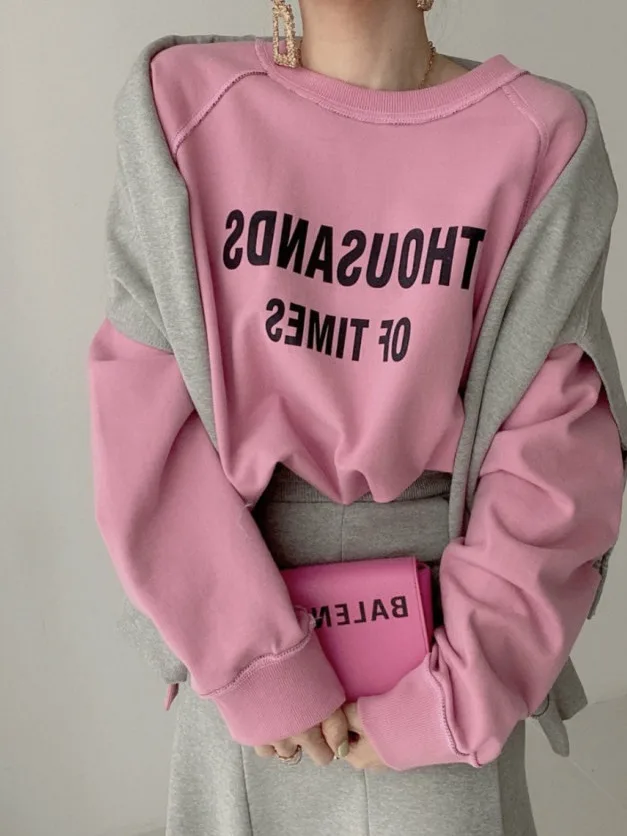 レトロシックな秋冬長袖レタートレーナーハイウエストフィッシュテールスカートセット女性のファッショナブルな多用途衣装