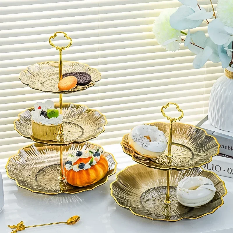 Light Luxury Fruit Plate, Multi-layer Cake Dessert Plate Dessert Display Rack Flower Shaped Handle Multi-layer Capacity Home Use