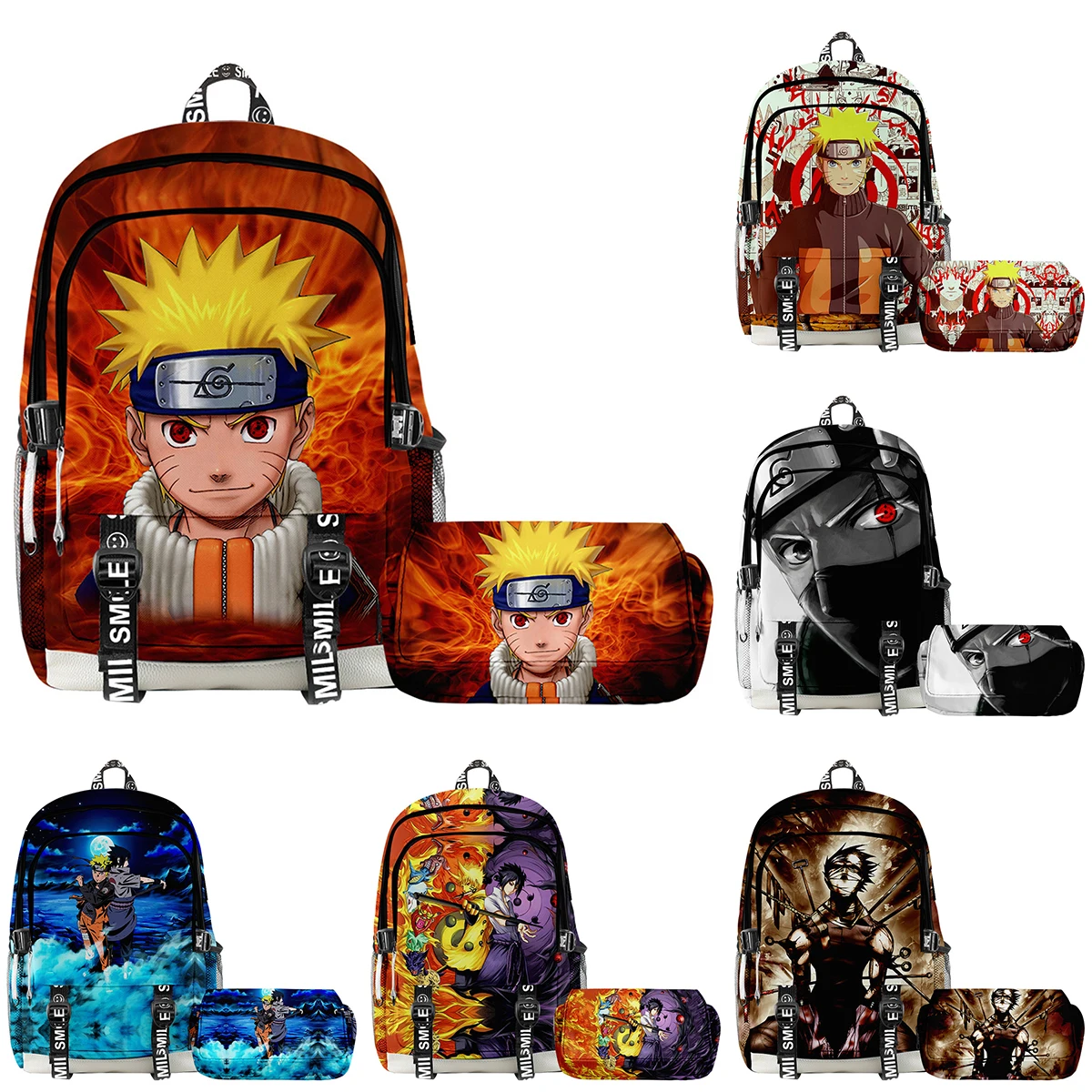 NEW comic Backpack NARUTO Anime Children Backpack Boys Girls Double-deck Backpack Set  Pencil CaseTeenager Waterproof Schoolbag