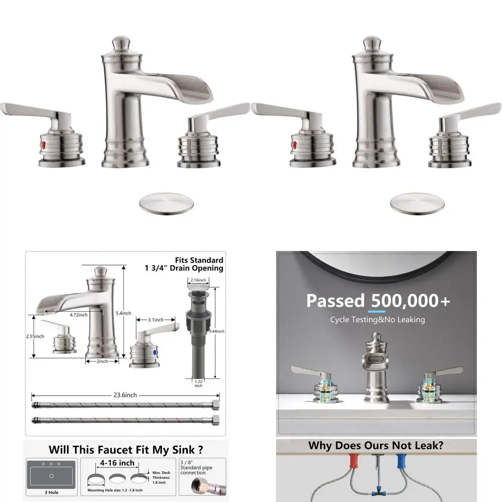 

8 3-Hole Brushed Nickel Widespread Sink Faucet with Pop-Up Drain for Bathroom Vanity and RV