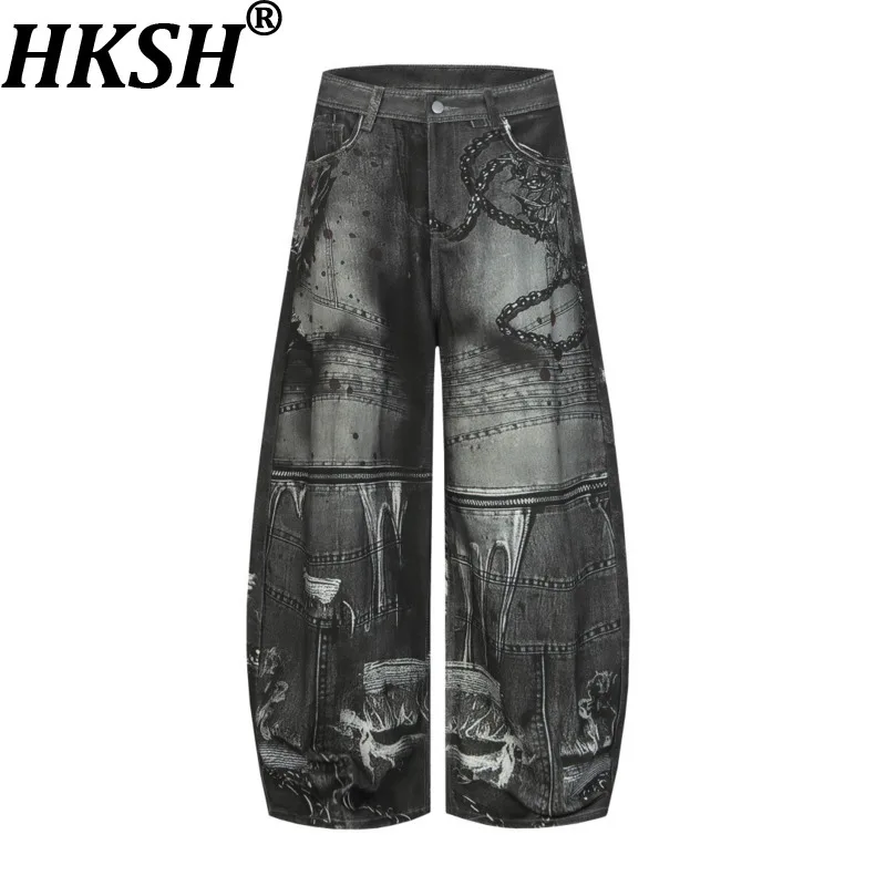 

HKSH Осенние новые Waste Land Винтажные джинсовые брюки с 3D цифровым принтом Мужские хип-хоп трендовые нишевые дизайнерские шикарные широкие джинсовые брюки HK17823