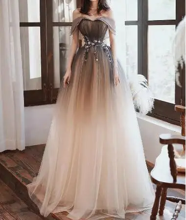 Elegant Strapless Prom Dresses Sexy Off Shoulder Starry Brilliant Appliques Backless Bandage A-Line Female Party Host Gowns