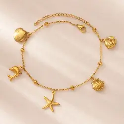 Cute Ocean Animal Anklets for Women Stainless Steel Gold Color Leg Chain Ankle Bracelet Summer Beach Foot Jewelry Accessories