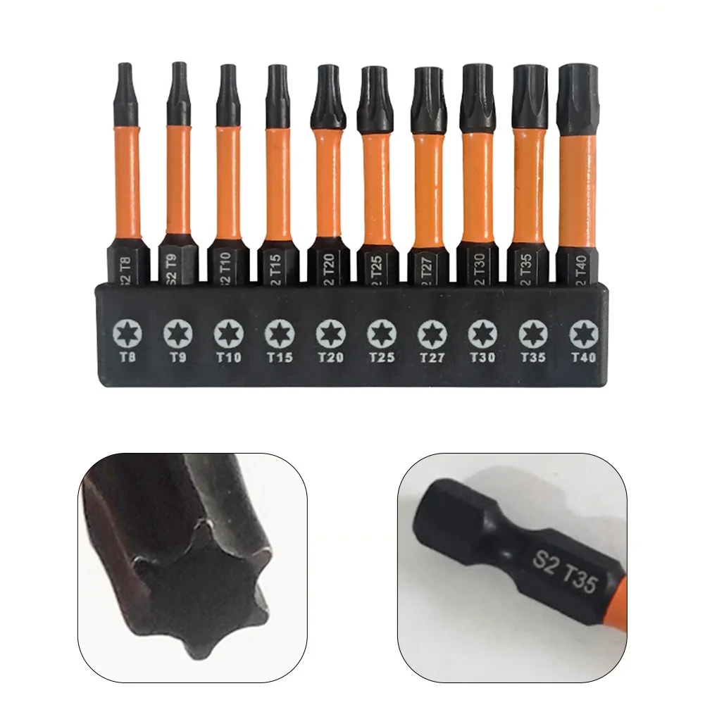 10pcs Star Plum Solid Bits Magnetic 1/4 Hex Shank Screwdriver Bit T8-T40 Nutdrivers Bits Screwdrivers Hand Tools