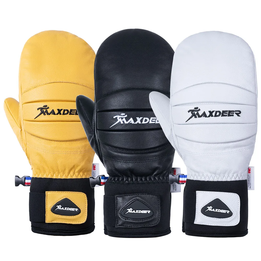 MAXDEER Guanti da sci Guanti da snowboard impermeabili per uomo Donna Sci Motoslitta Ciclismo Guanti da neve termici invernali in pelle di capra