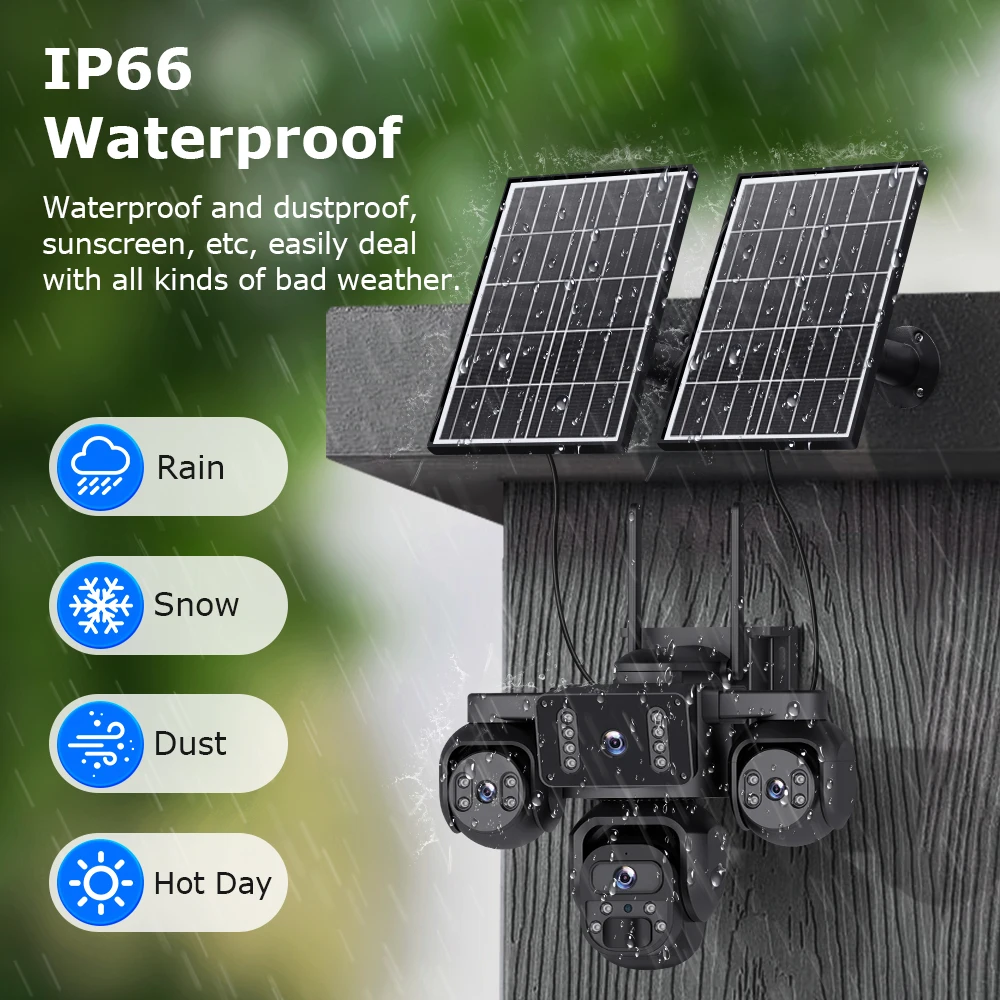 SECTEC 20MP 4 Screens AOV Solar Surveillance Cameras WiFi 24/7 Recording Outdoor Auto Tracking 14W Solar Panel Battery 20100mAh