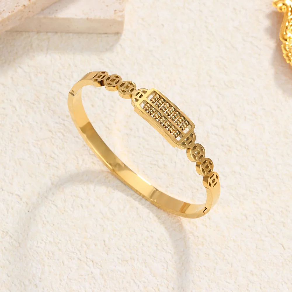 Gold-plated Cubic Zirconia Stone Abacus Charm Bangle Bracelet Women CZ Pull Chain Mathematically-inclined Lover Jewelry Present